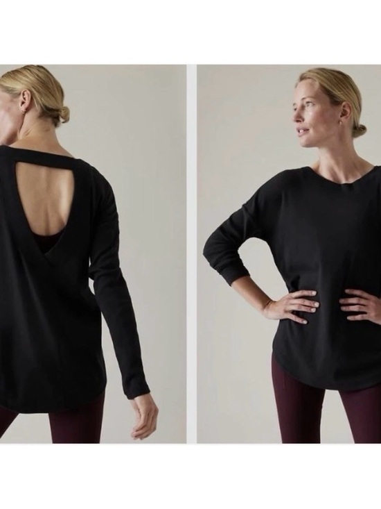 Athleta Tops - Athleta Presence V-Back Sweater Black Ribbed Knit Medium